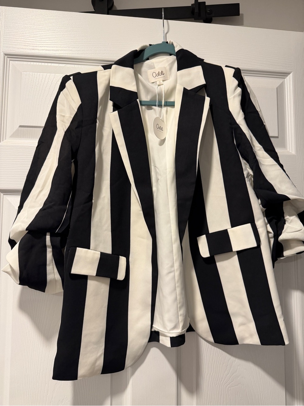 Oddi Black & White Vertical Stripe Blazer. NWT